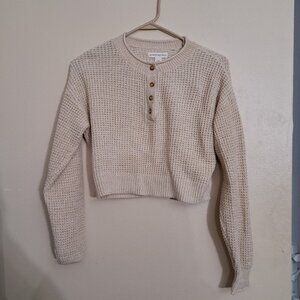 Aéropostale Cream Sweater XS Cropped Waffle Knit Preppy